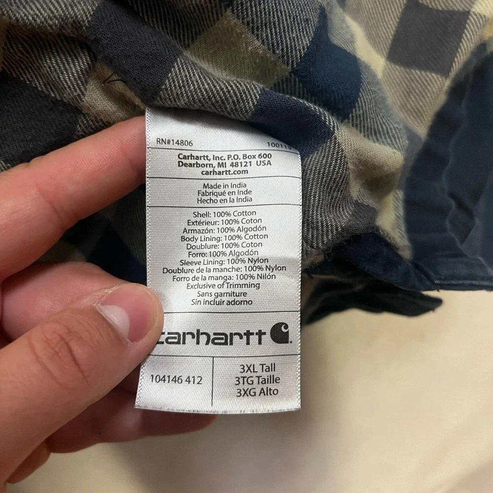 Carhartt Shirt Jacket Mens 3XL Tall Ripstop Flannel Lined Snap Navy 104146 412